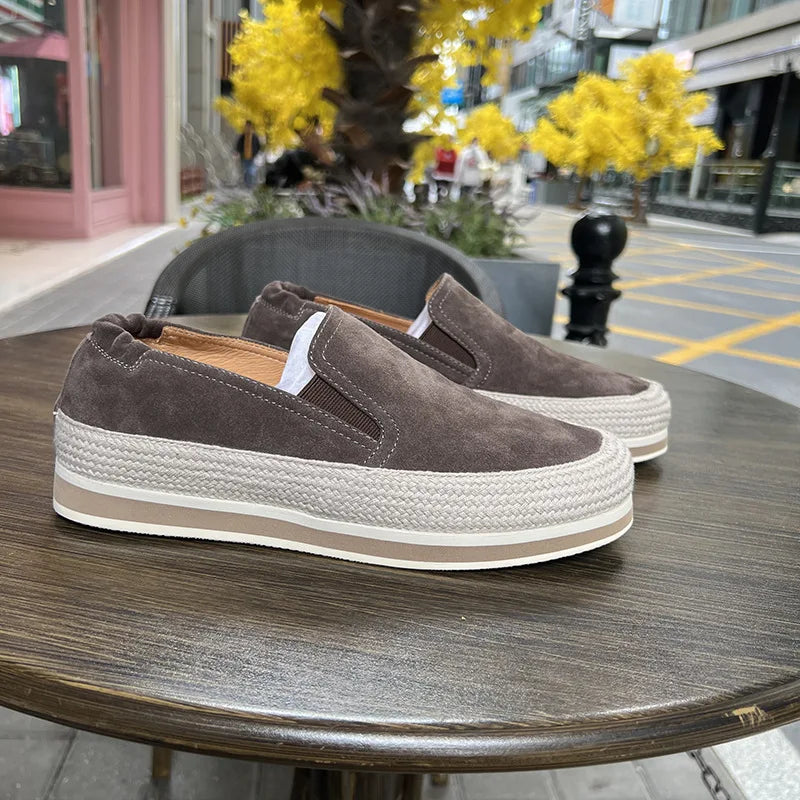 Solid Platform Leather Slip-On Sneakers
