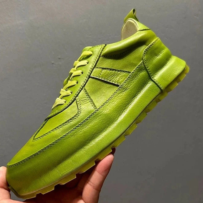 Retro Solid Genuine Leather Pigskin Sneakers