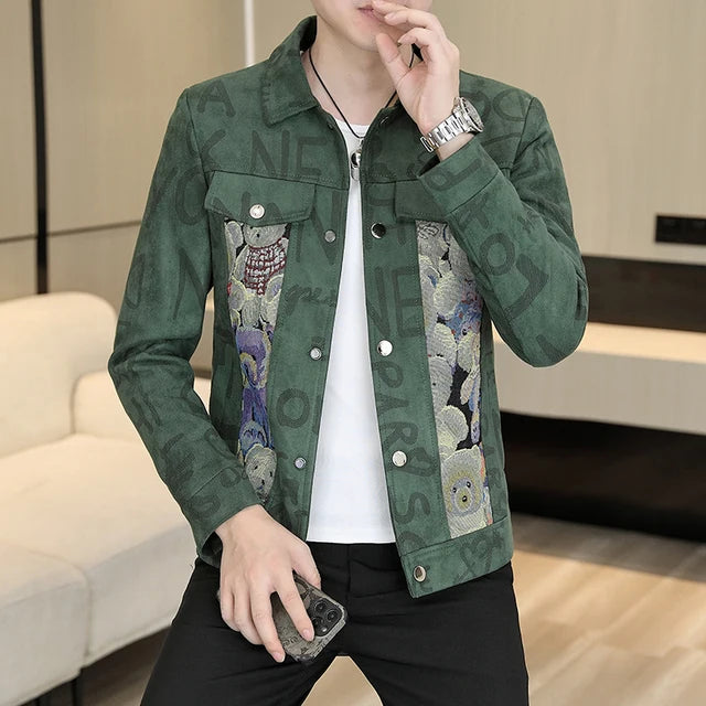 Letter Bear Printed Patchwork Jacket