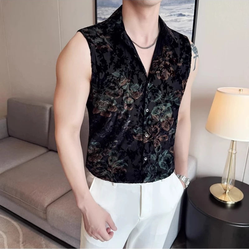 Floral Jacquard Mesh Sleeveless Shirt