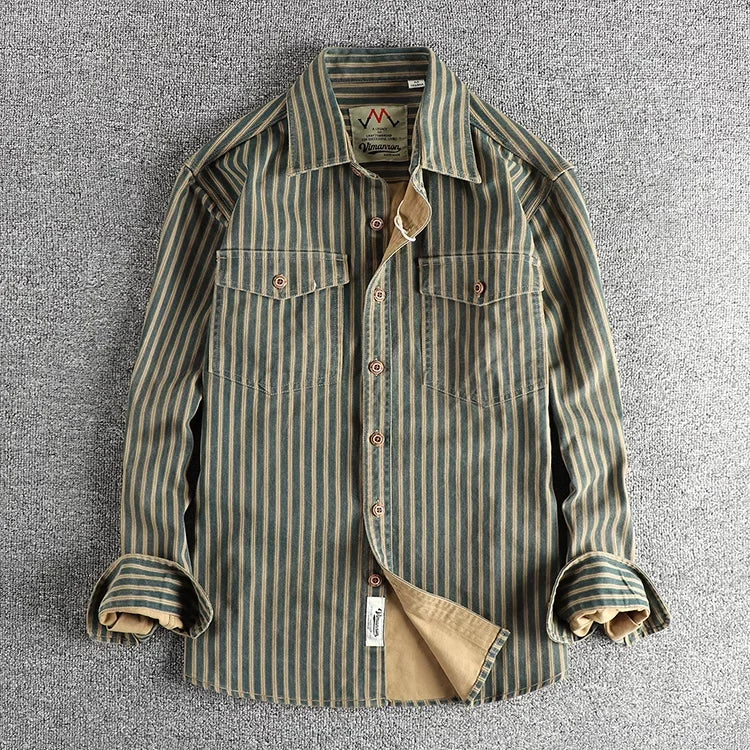 Retro Stripe Long-Sleeve Lapel Shirt