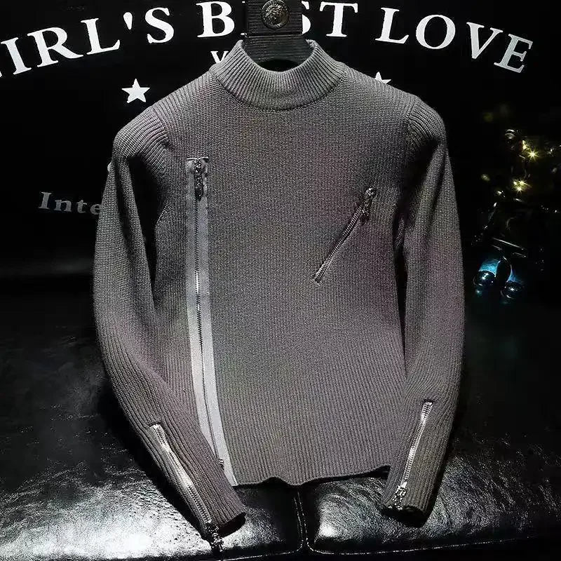 Zipper Design Solid Knitted Sweater