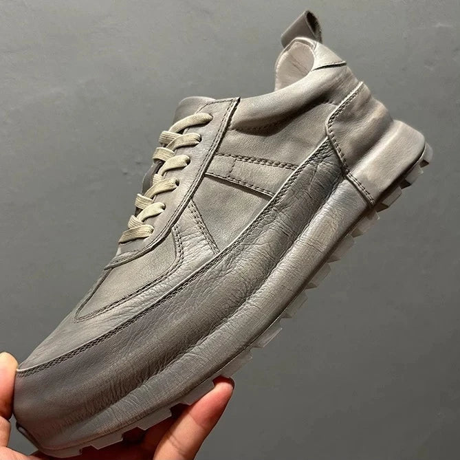 Retro Solid Genuine Leather Pigskin Sneakers