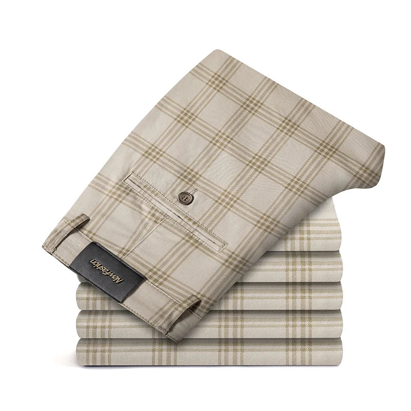 Plaid Slim Fit Straight Pants