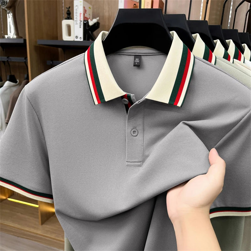 Stripes Color Blocked Lapel Polo Shirt
