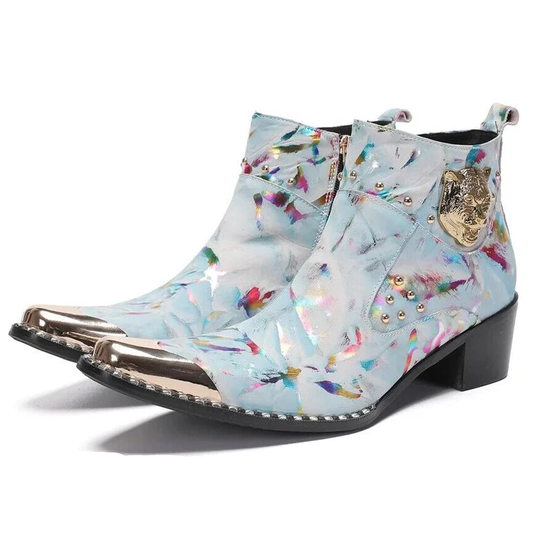 Tiger Head Studded Marble Boots