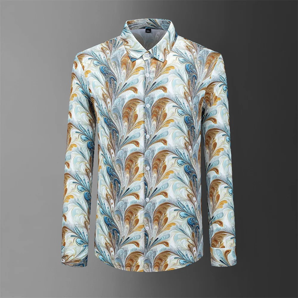 Retro Gold Floral Rhinestones Shirt