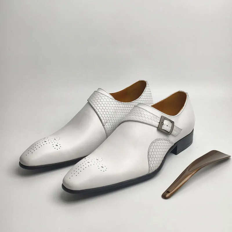 White Dots Hole Leather Monk Shoes