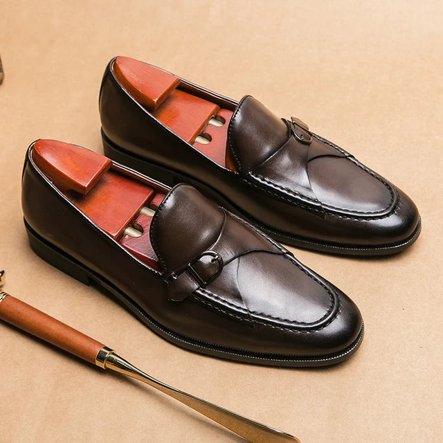 Casual Solid Buckle Microfiber Loafers