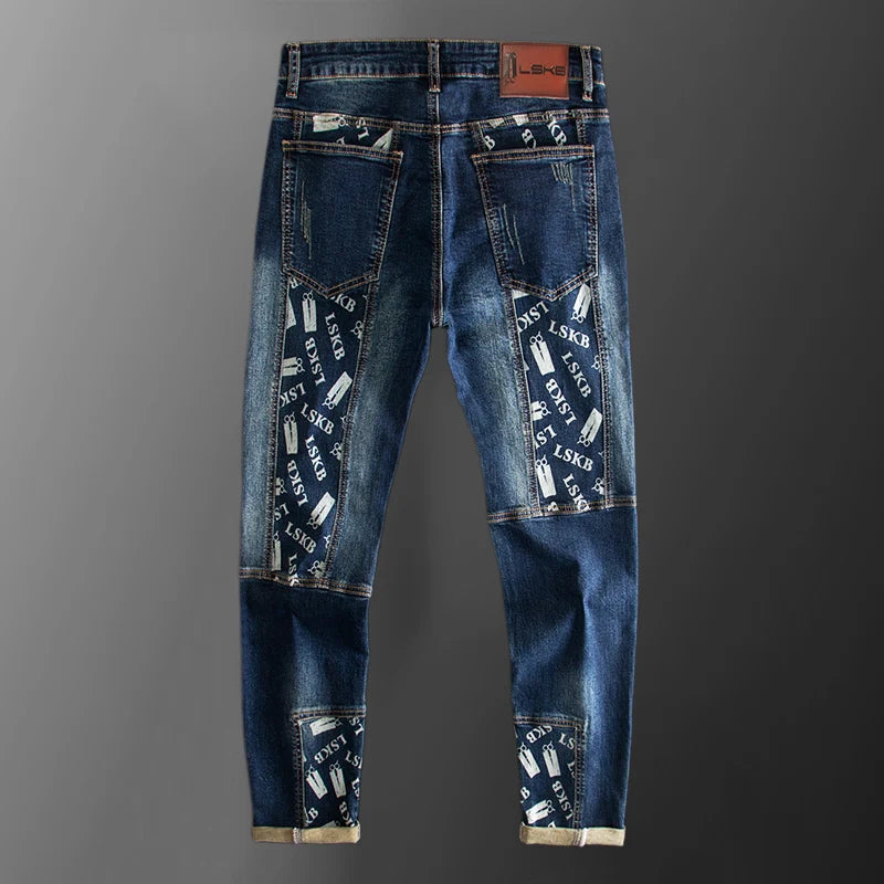 Patchwork Stitching Printed Jeans