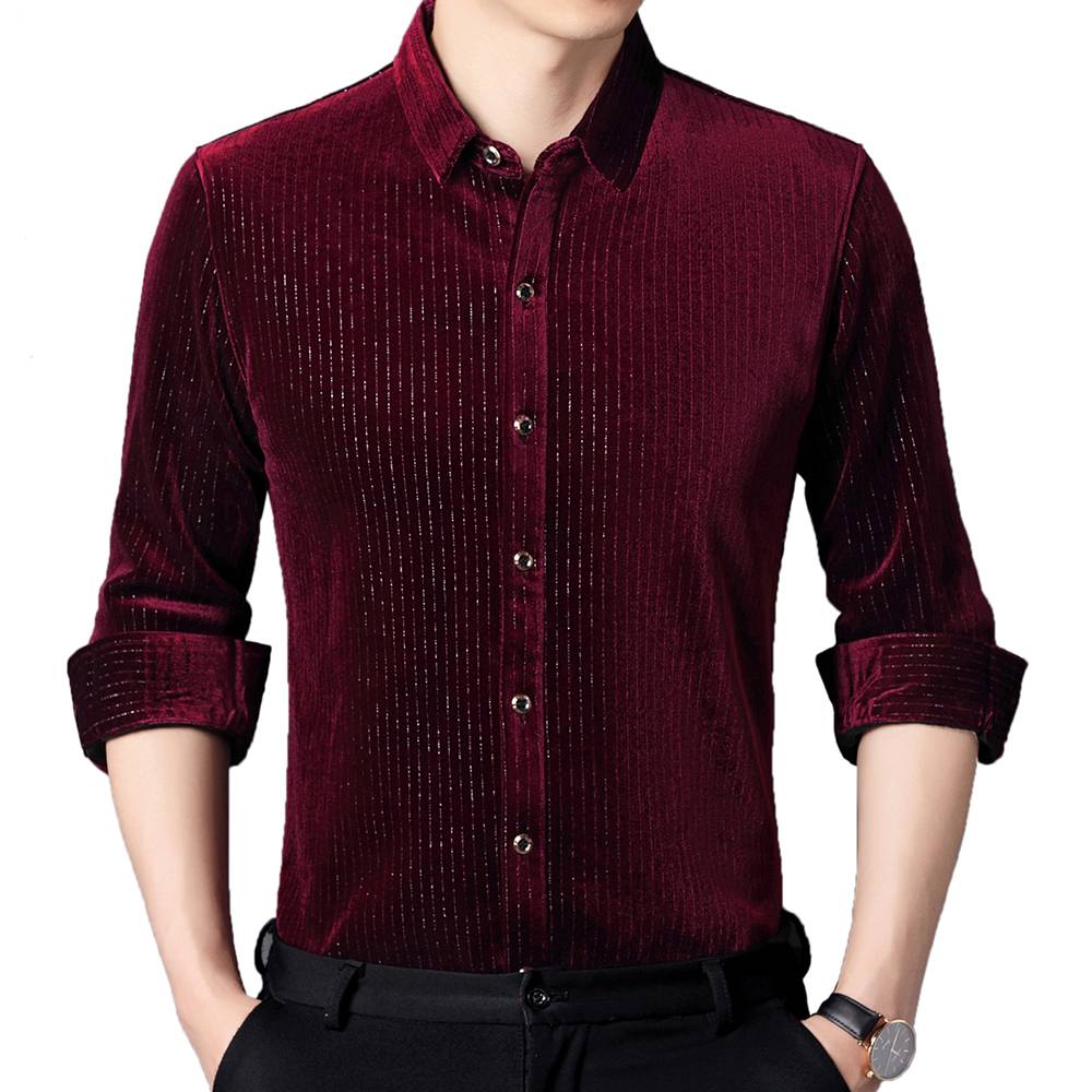 Casual Button Closure Striped Polyester Long Sleeve Shirt