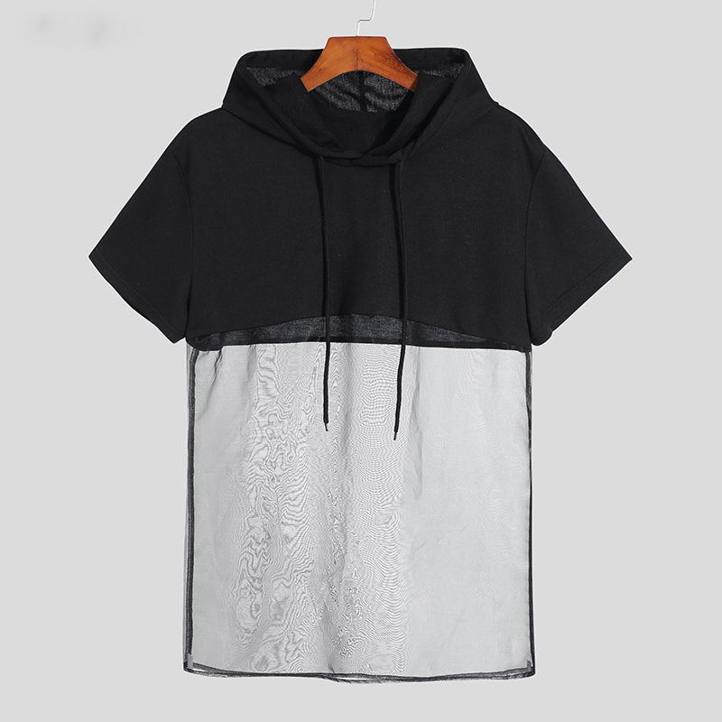 Half Solid See Trough Short Sleeve T-Shirt Hoodie