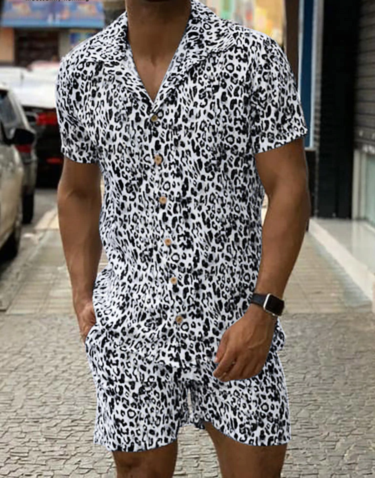 B&W Leopard Print Short Shirt Set