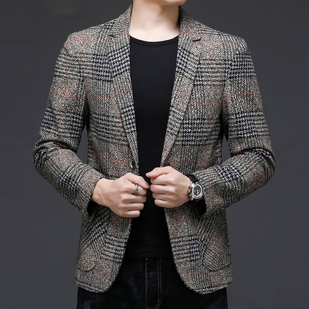 Classic Double Button Style Plaid Blazer