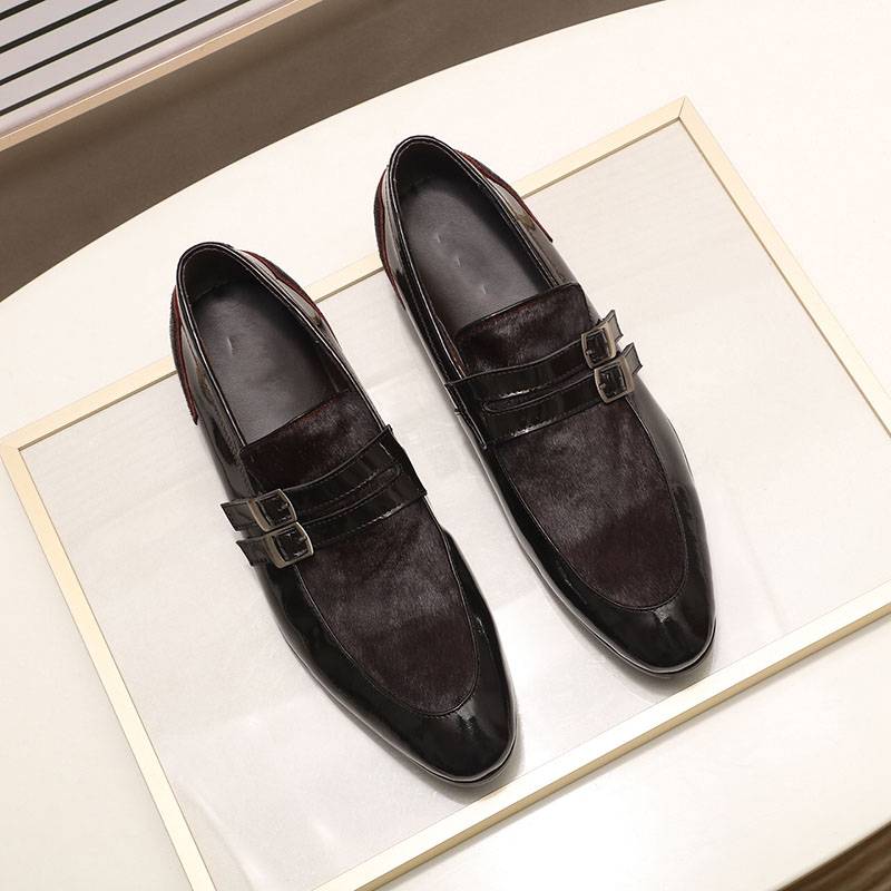 Double Buckles Patent Leather Casual Men Shoes