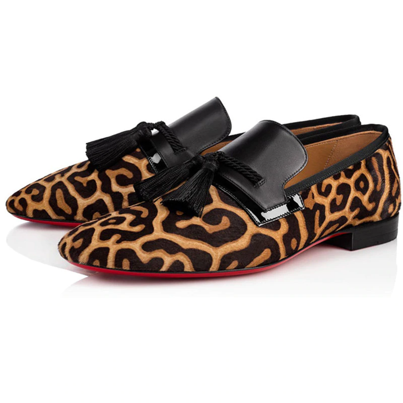 Leopard Printed Men Tasseled Satin Loafers