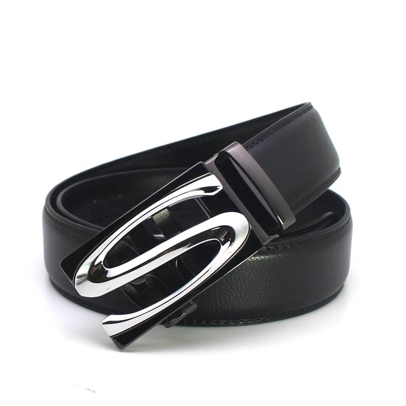 Automatic S Pattern Metal Buckle Cowhide Strap Design Men Belt