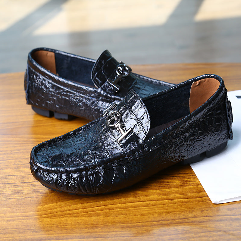 Croco Embossed PU Leather Men Moccasins Shoes with Cross Buckle Detail - FanFreakz