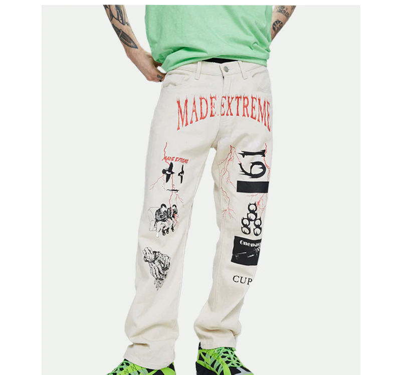 Fashion Graffiti Paint Printed Loose Casual Style Men Pants