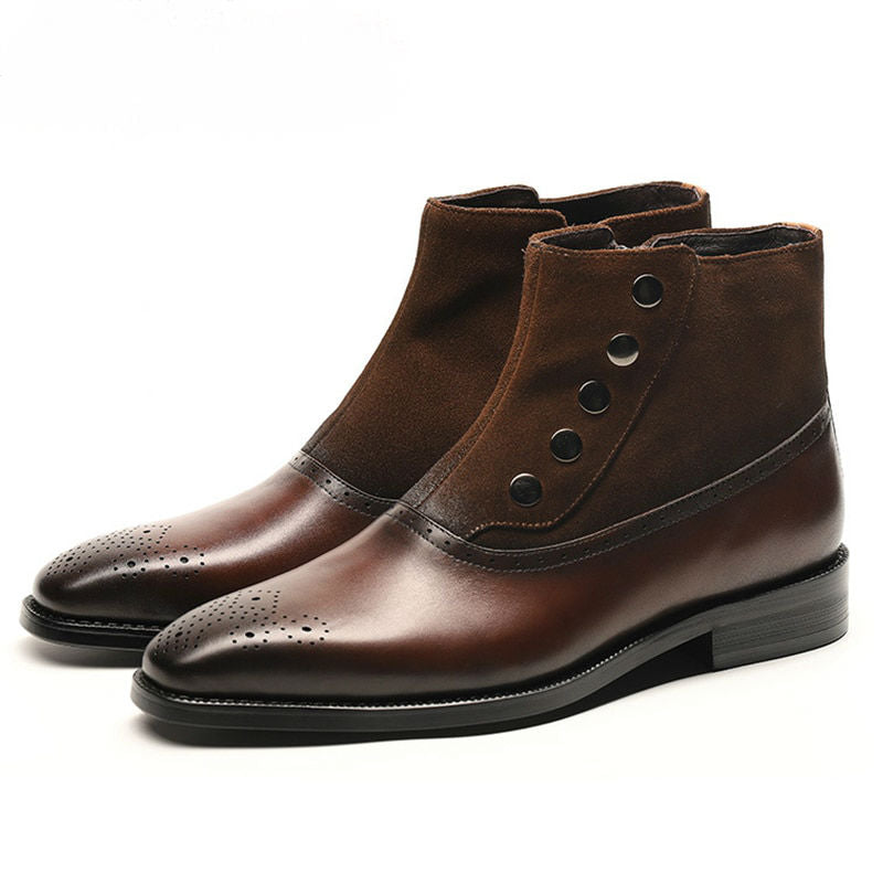 Suede Leather Combination with Zipper and Round Rivets Design Men Boots