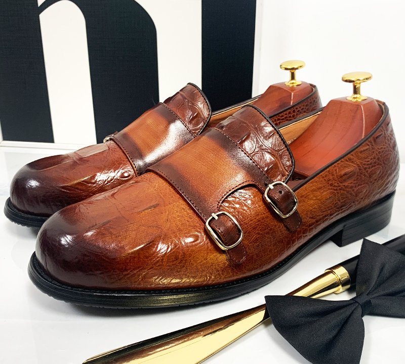 Classic Browm Leather Monk Shoes