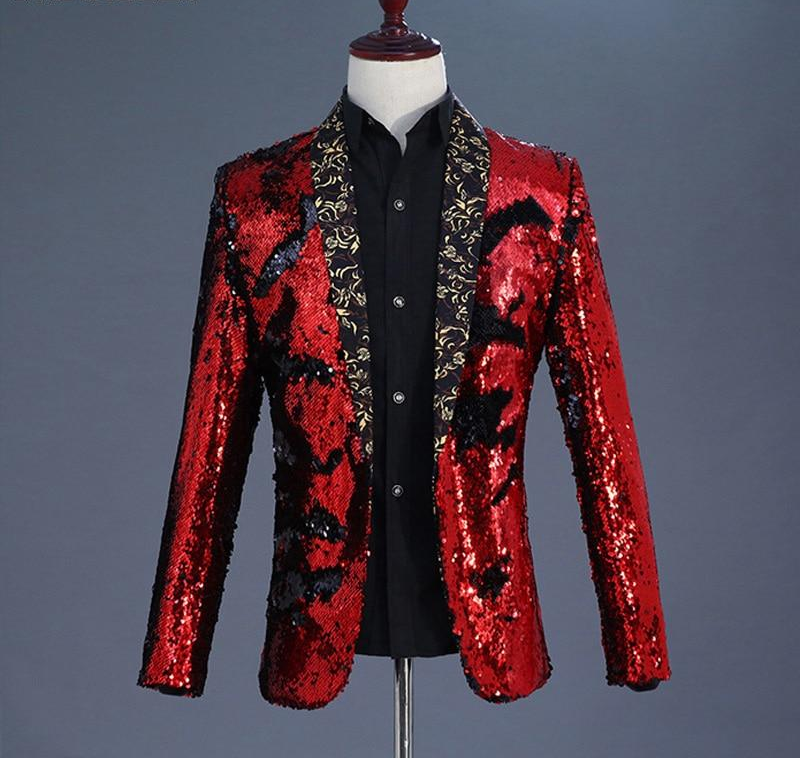 Shiny Sequin with Shawl Collar Tuxedo Men Stage Blazer