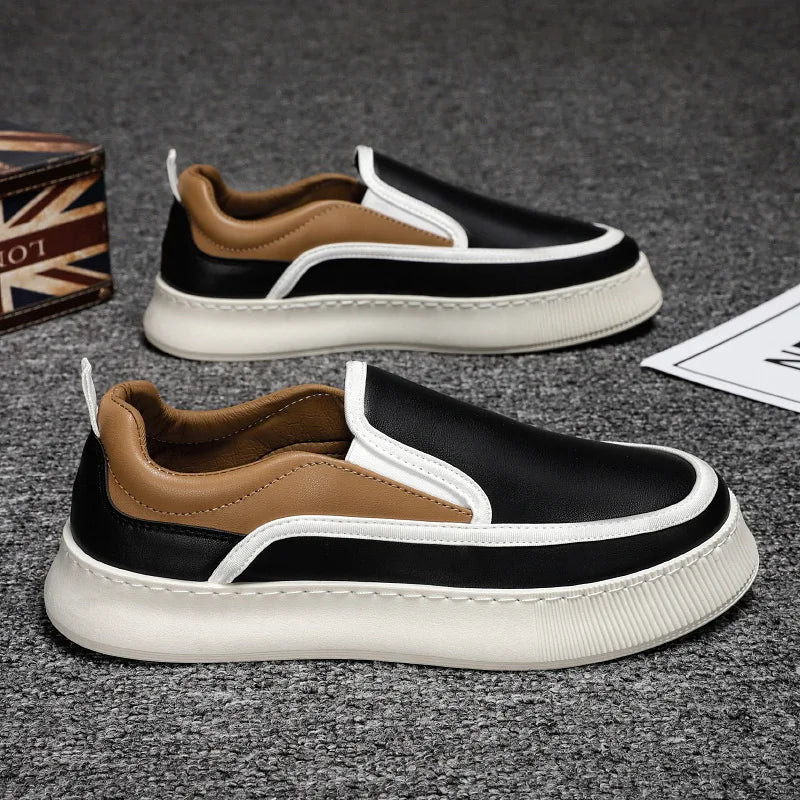 Mixed Colors Leather Slip-On Sneakers