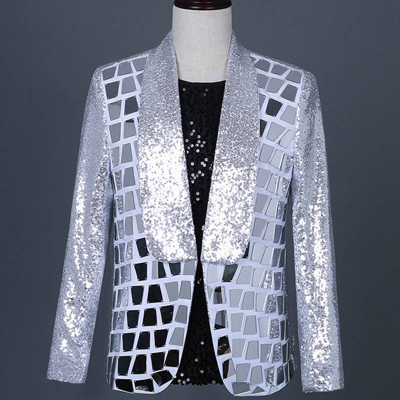 Silver Sequins Decorated Shawl Collar Blazer