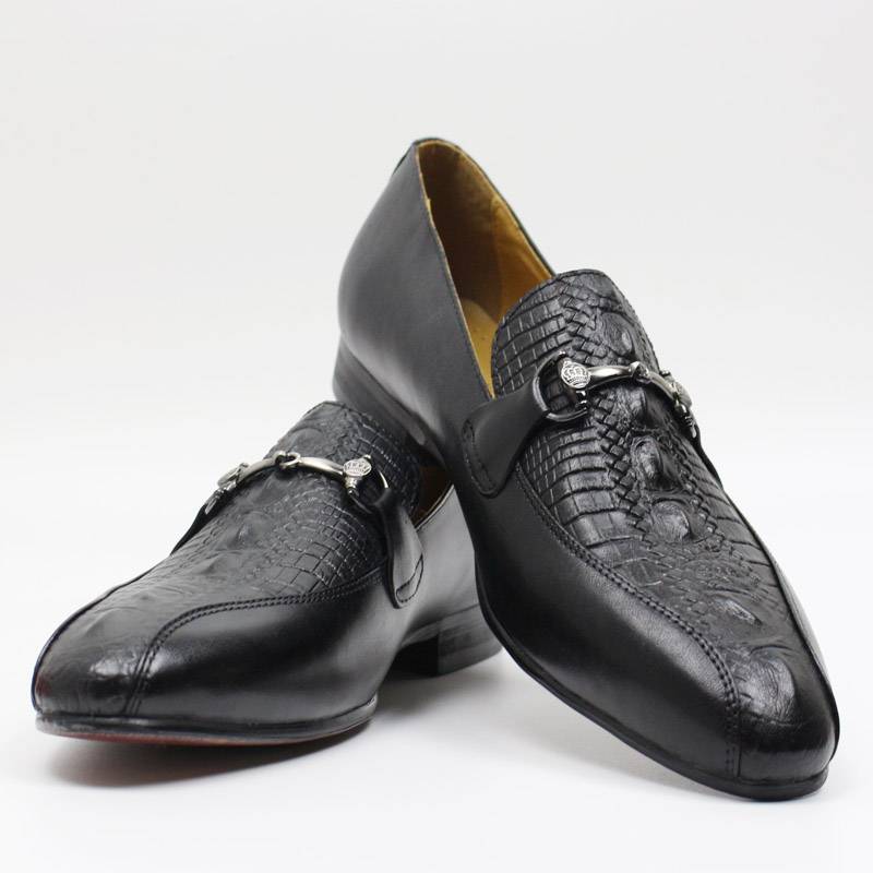 Chain Strap Slip On Brown Black Leather Men Loafers Shoes