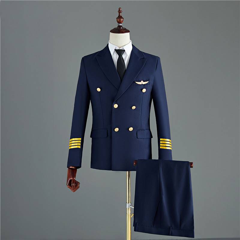 Navy Blue or Black Double Breasted Two Pieces Captain Style Men Suits