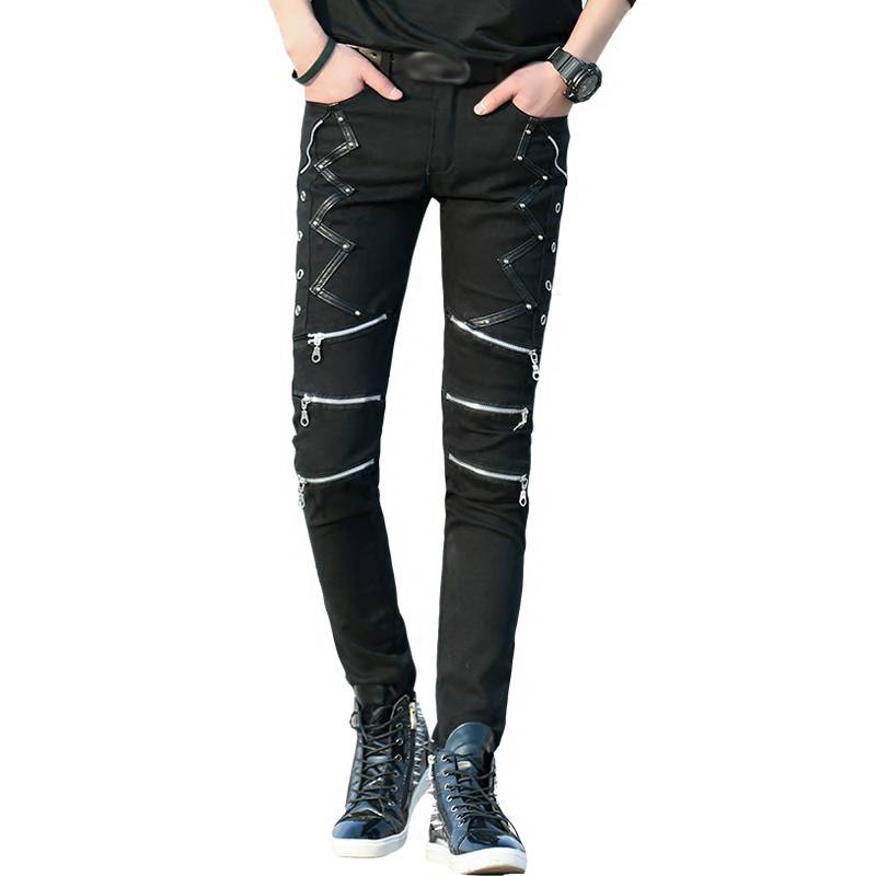 Slim Fit Zipper Decorated Black Leather Pants