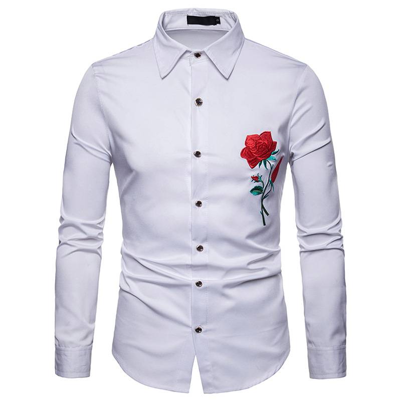 Single Embroidered Red Rose Shirt