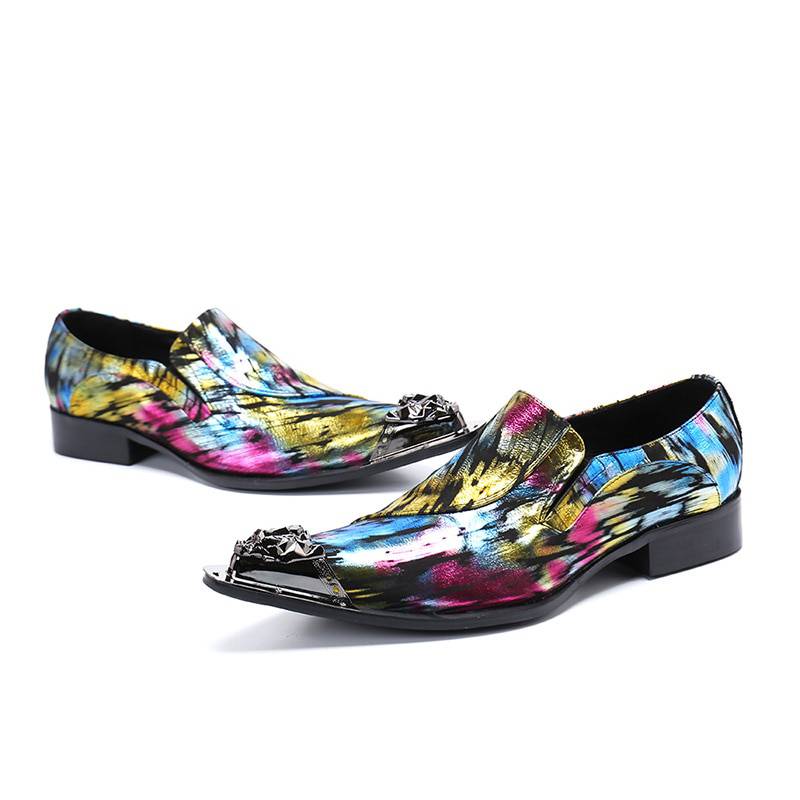 Bright Dancing Colorful Pointed Metal Toe Design Men Shoes - FanFreakz