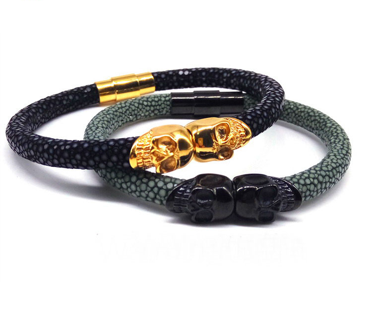 Twin Northskull Stingray Magnet Clasp Men Bracelet