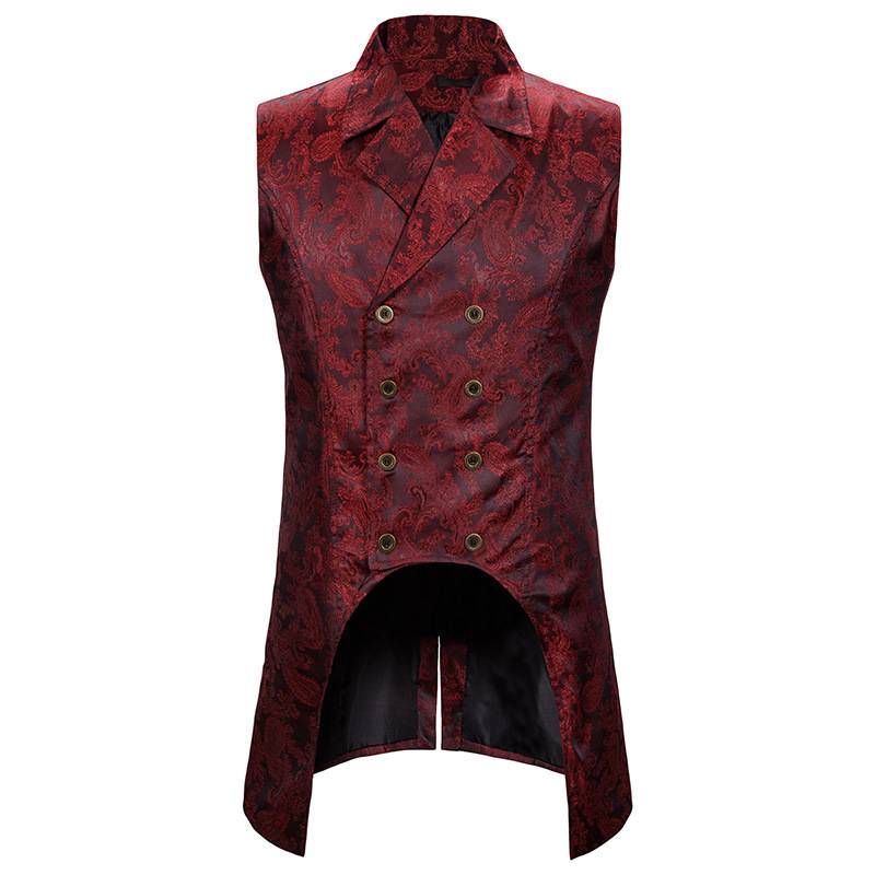 Wine Red Paisley Jacquard Long Vest