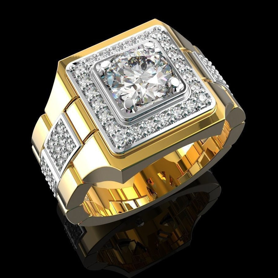 14 K Gold Plated White Diamond Rectangle Ring