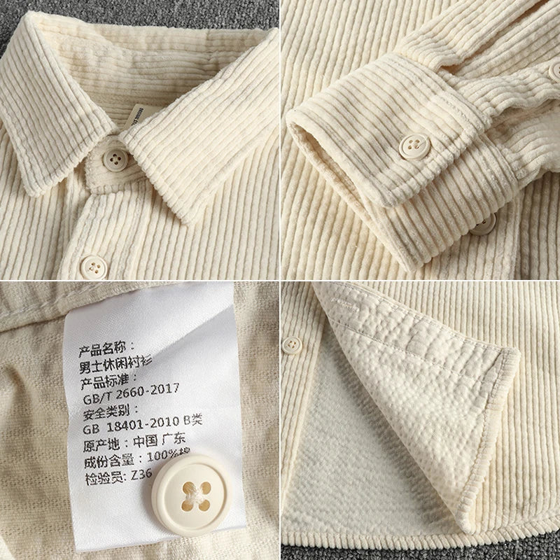 Sleeve Cloth Patchwork Corduroy Shirt