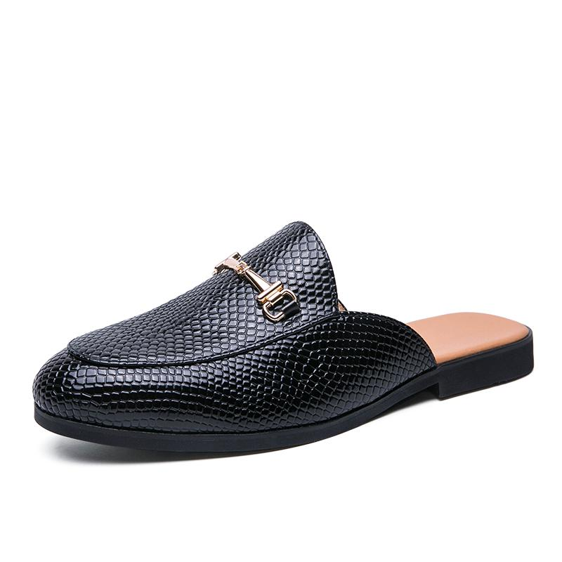 Interlock Buckle Accent Men Mule Style Loafers