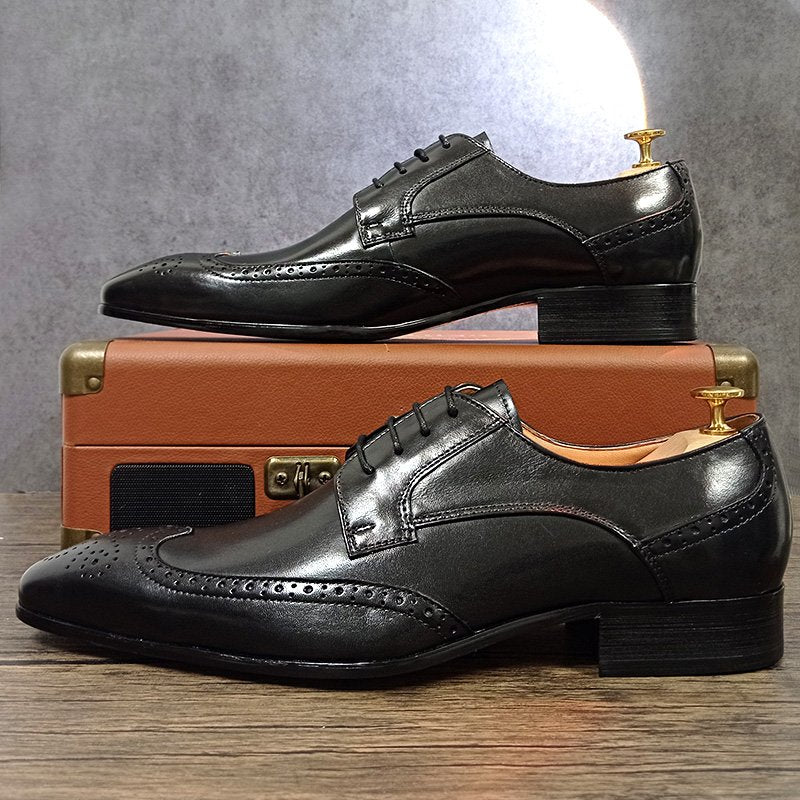 Leather Lace-Up Pointed Toe Derby Shoes