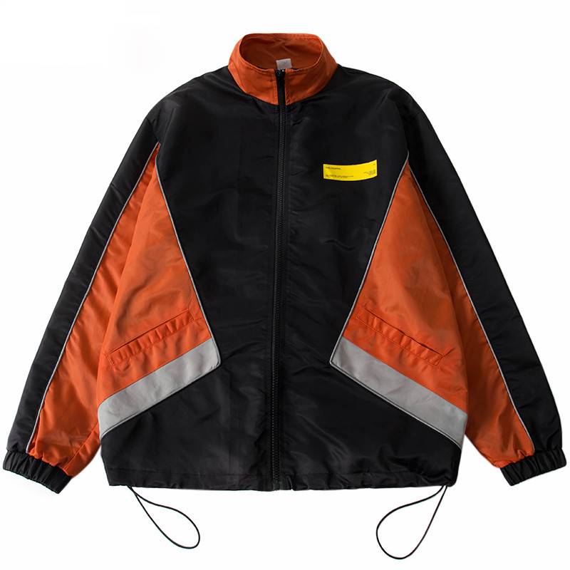 Oversize Retro Color Block Patchwork Windbreaker Casual Style Men Jacket