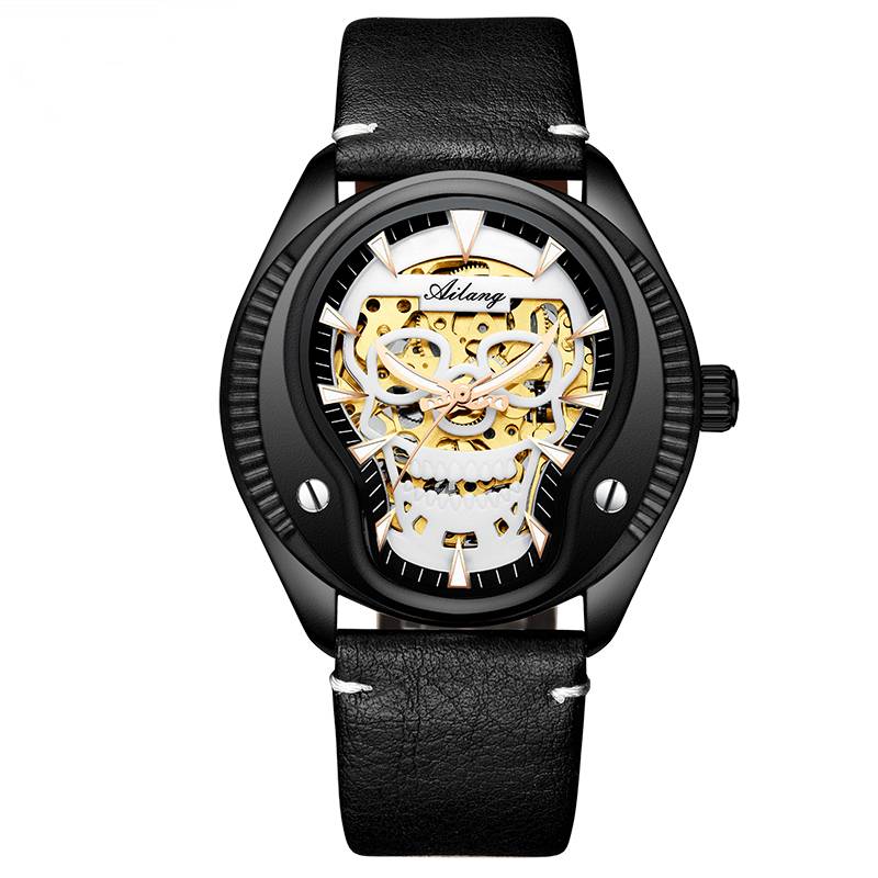 Gold Silver Skull Head Skeleton Mechanical Men Watch