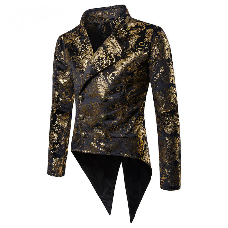 Floral Vintage Gold Print Stage Performer Style Men Tuxedo Blazer