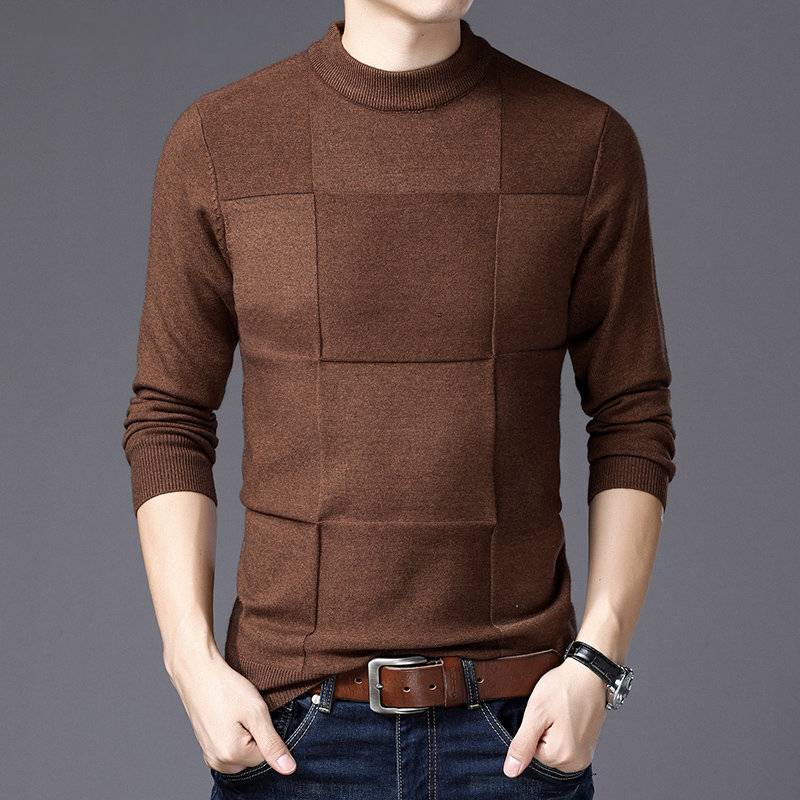 Solid Checkered Knitted Pullover Sweater