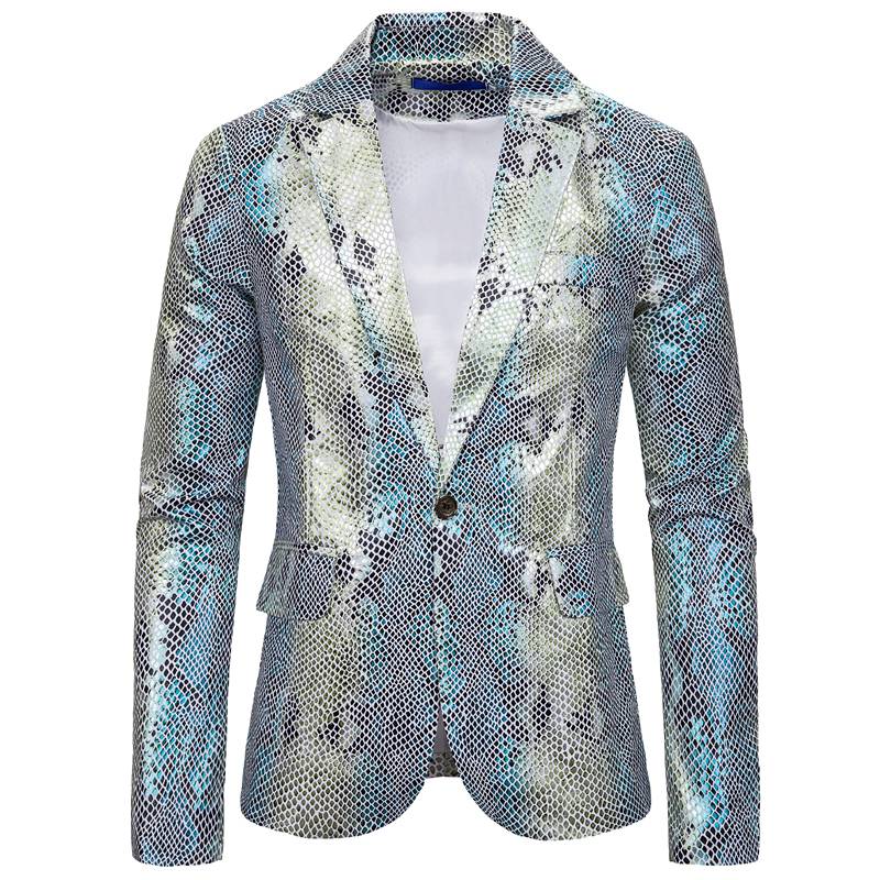 Silver Shiny Fish Scale Pattern Stage Costume Men Blazer