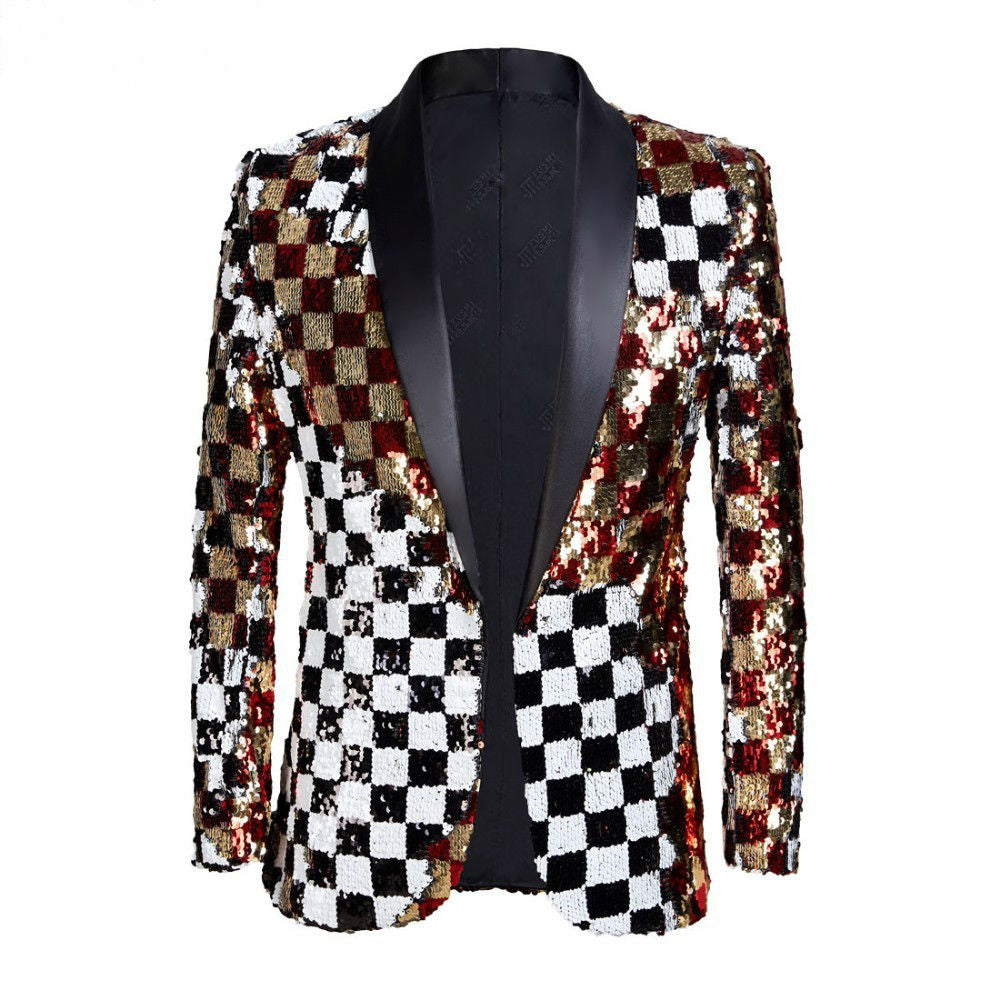 Sequin Plaid Quadruple Color DJ Stage Style Men  Blazer