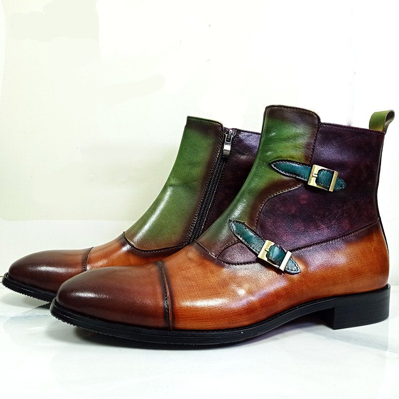 Mixed Color Genuine Leather Chelsea Boots