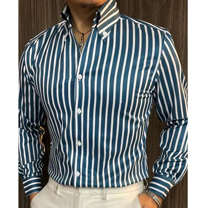 Striped Contrast Color Long Sleeve Shirt