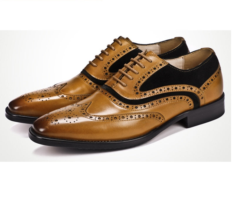 Wingtip Brogue with Velvet Combination Men Leather Shoes