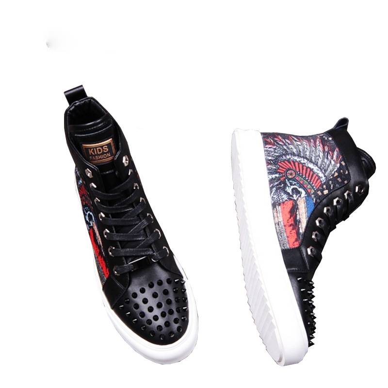 Camouflage Printing Skull Rivets Toe Punk Style Men Sneaker