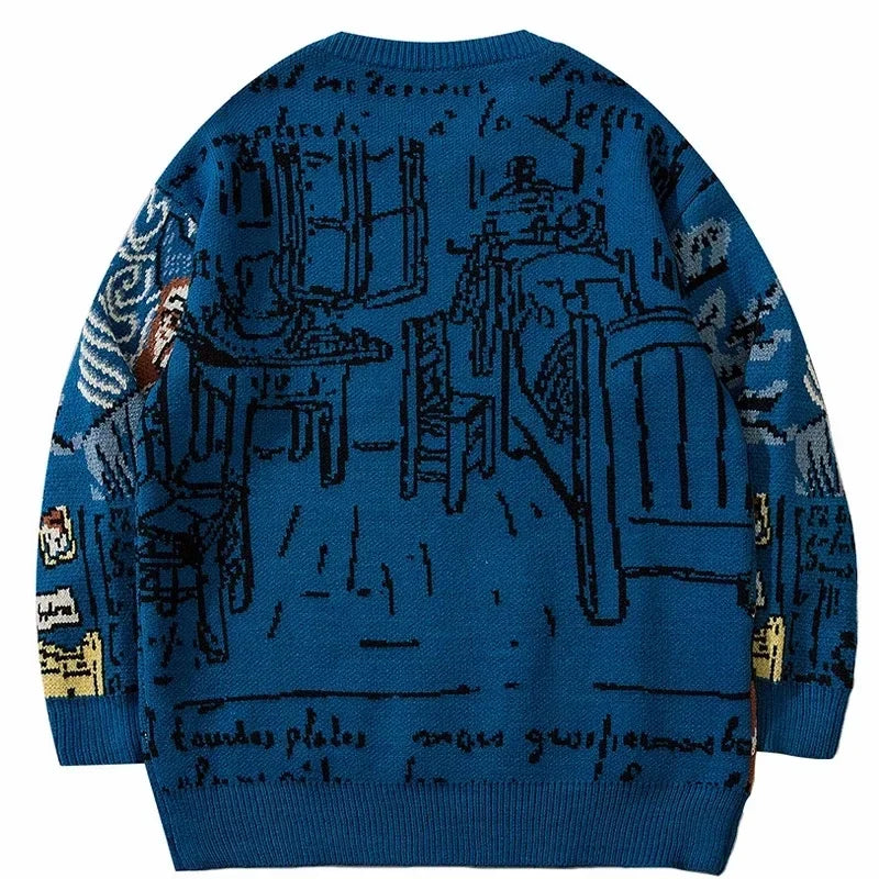 Graffiti Printed Loose Acrylic Sweater